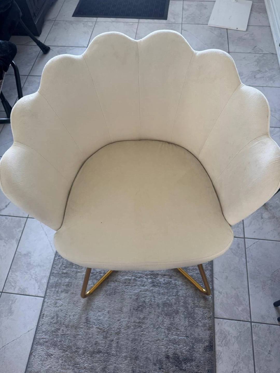 Cream Scalloped Accent Chair with Gold Legs