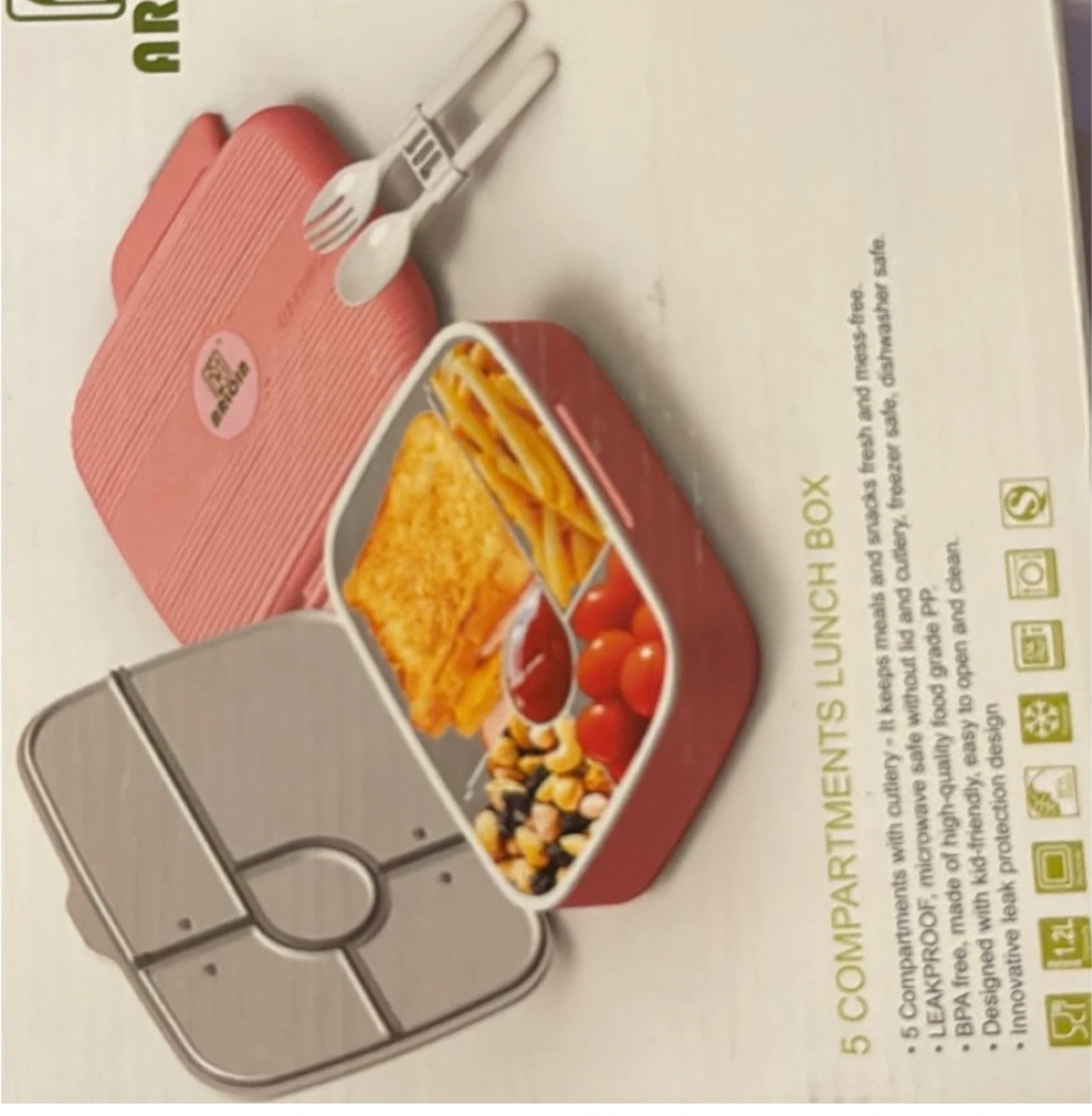 Arloin 5 Compartments Lunch Box with Cutlery for kiddos!