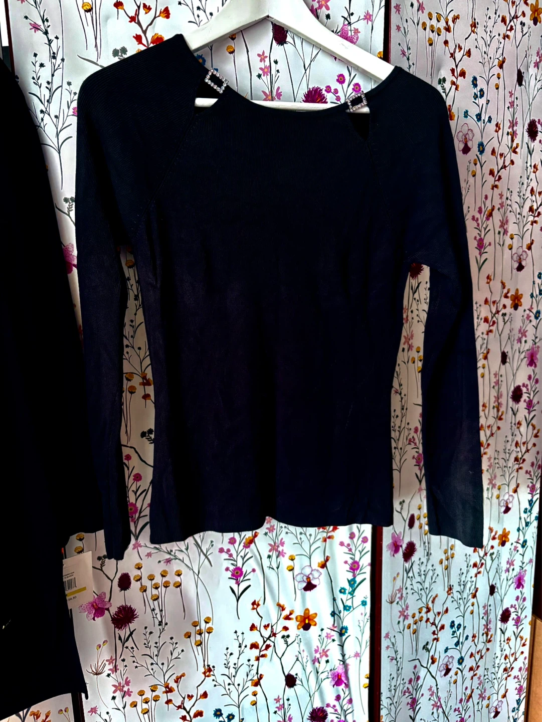 Black Long Sleeve Sweater with Rhinestone Details