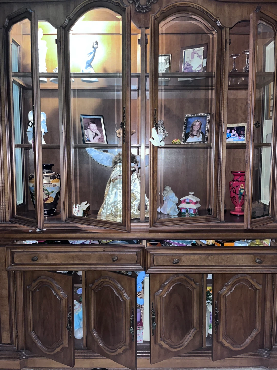 Vintage Wooden China Cabinet with Glass Doors - photo 4