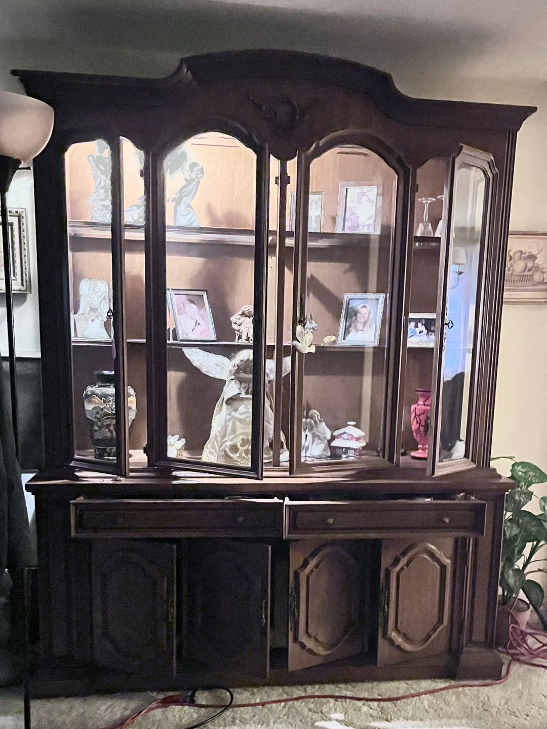 Vintage Wooden China Cabinet with Glass Doors - photo 5
