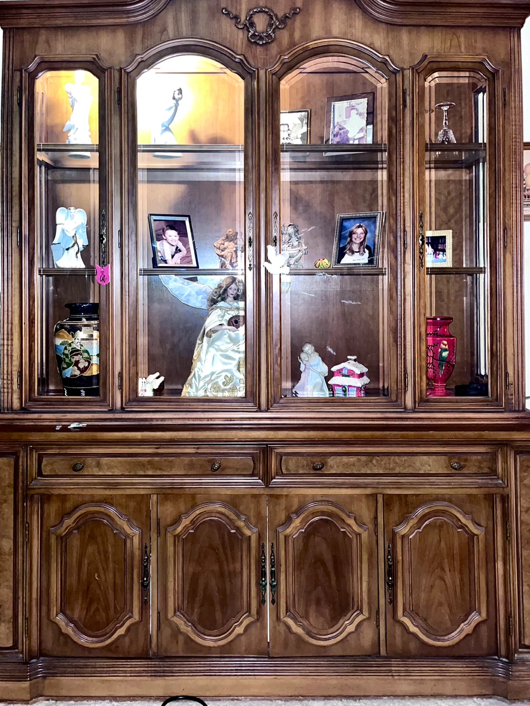Vintage Wooden China Cabinet with Glass Doors