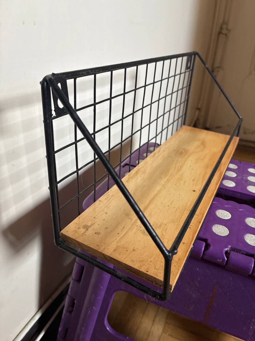 Black Wire Grid Shelf with Wood - photo 2