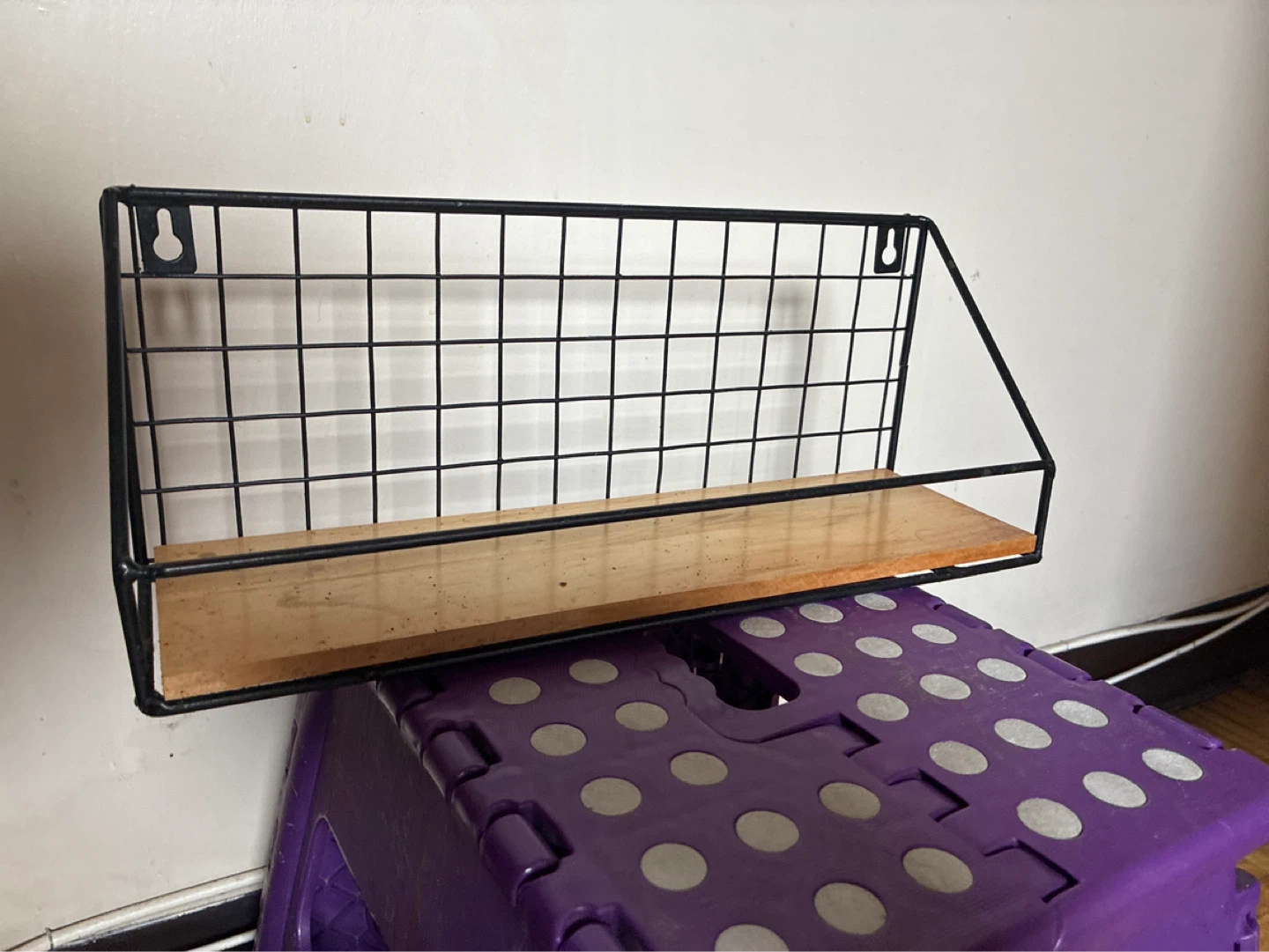 Black Wire Grid Shelf with Wood