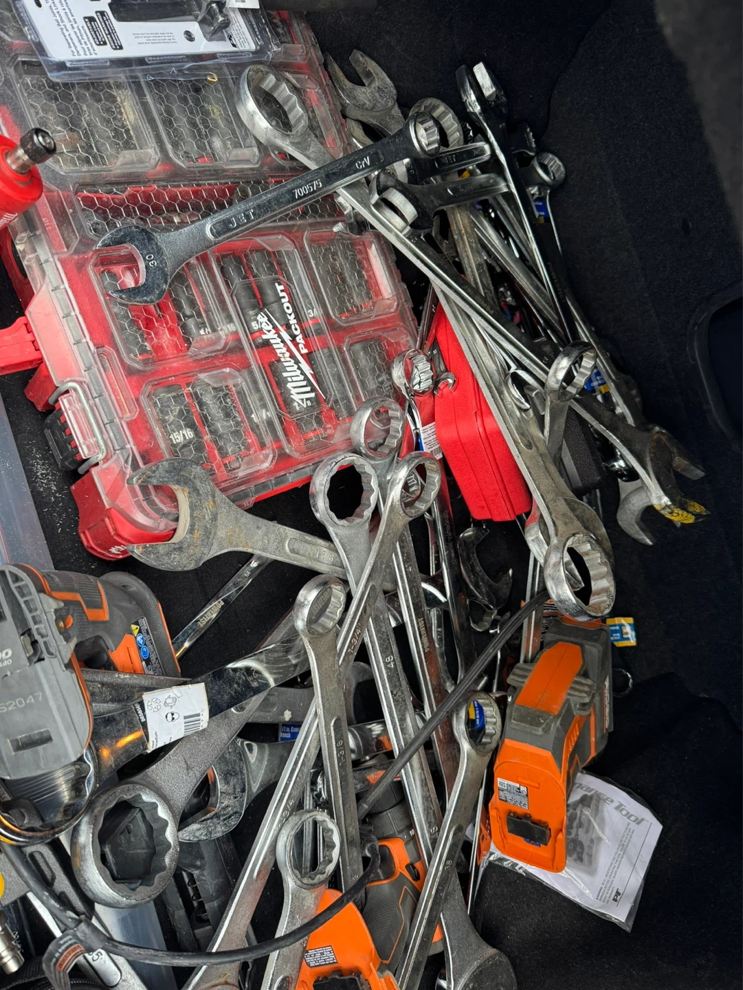 Assorted Wrenches and Milwaukee Packout Socket Set