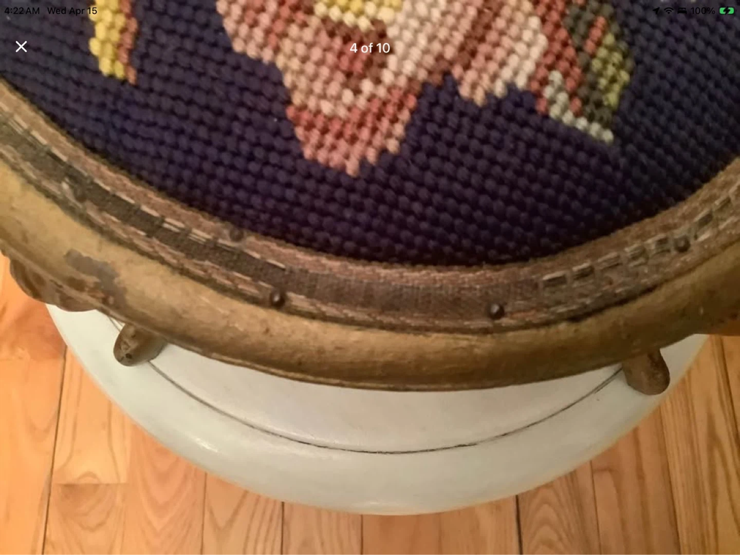 Ant/Vic Needlepoint Foot Stool w Cast Iron Cabriole Legs 🐞 - photo 4