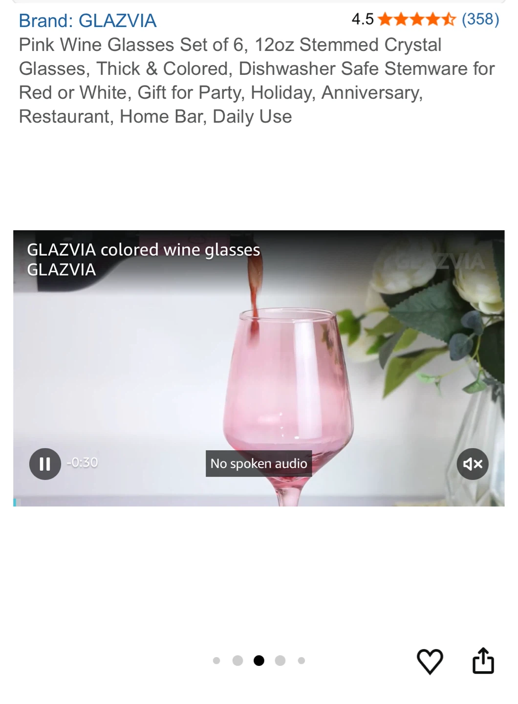 GLAZVIA Pink Stemmed Crystal Wine Glasses Set of 6 - 12oz - photo 5