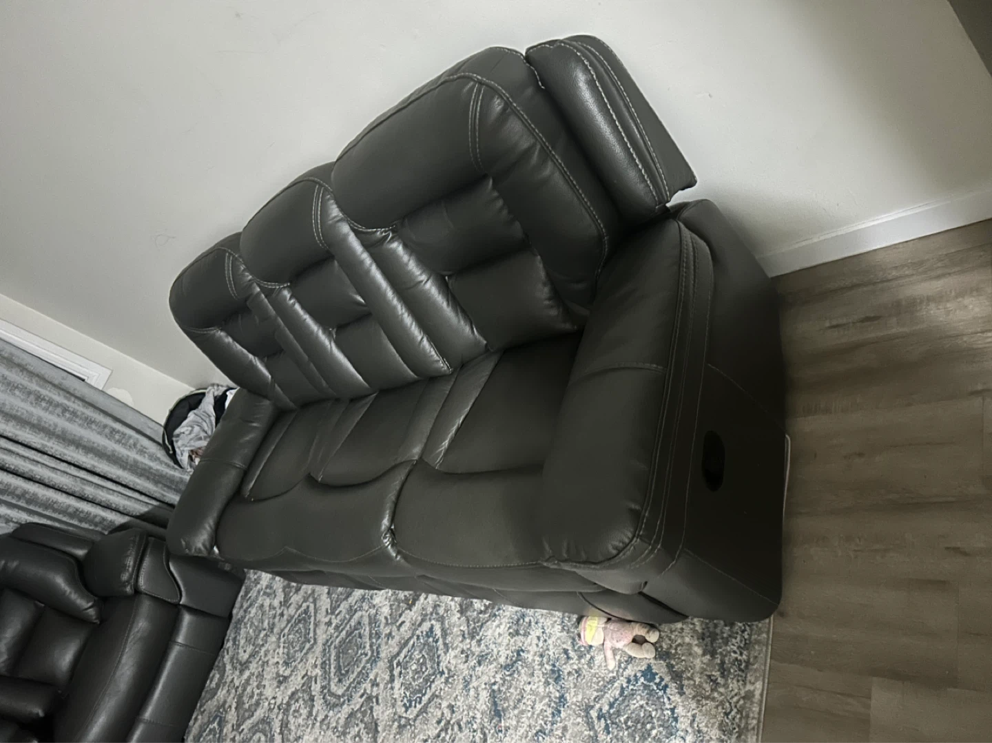 Grey Leather Loveseat Recliner with Cup Holders - photo 4