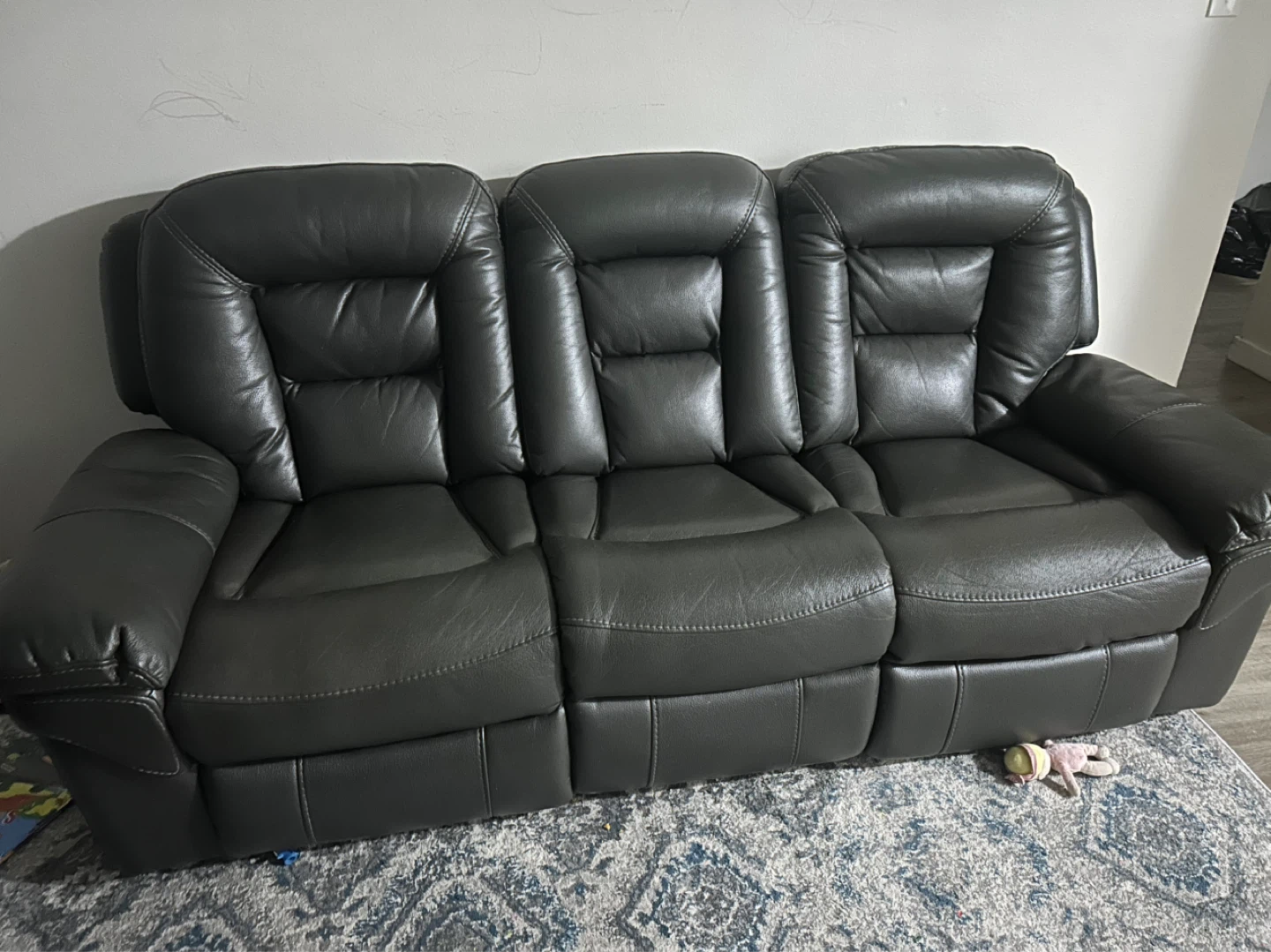 Grey Leather Loveseat Recliner with Cup Holders - photo 2