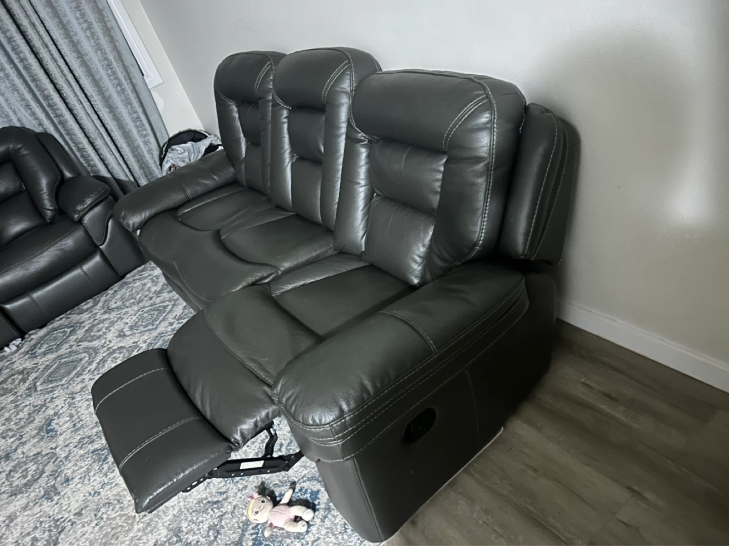 Grey Leather Loveseat Recliner with Cup Holders - photo 3