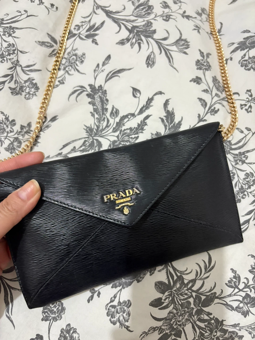 Prada Black Leather Chain Wallet