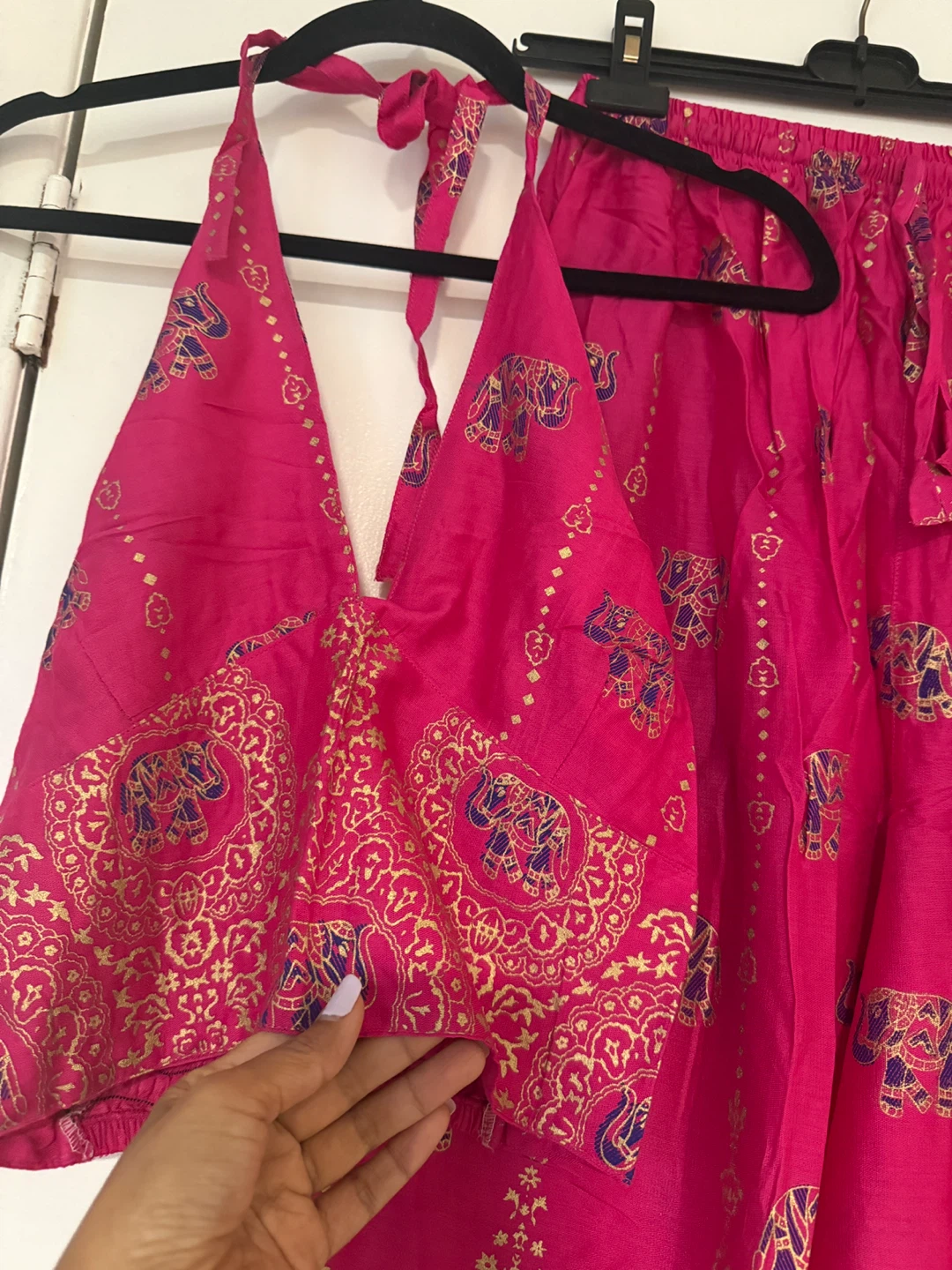 Pink Elephant Print Halter Top and Palazzo Pants Set - photo 2