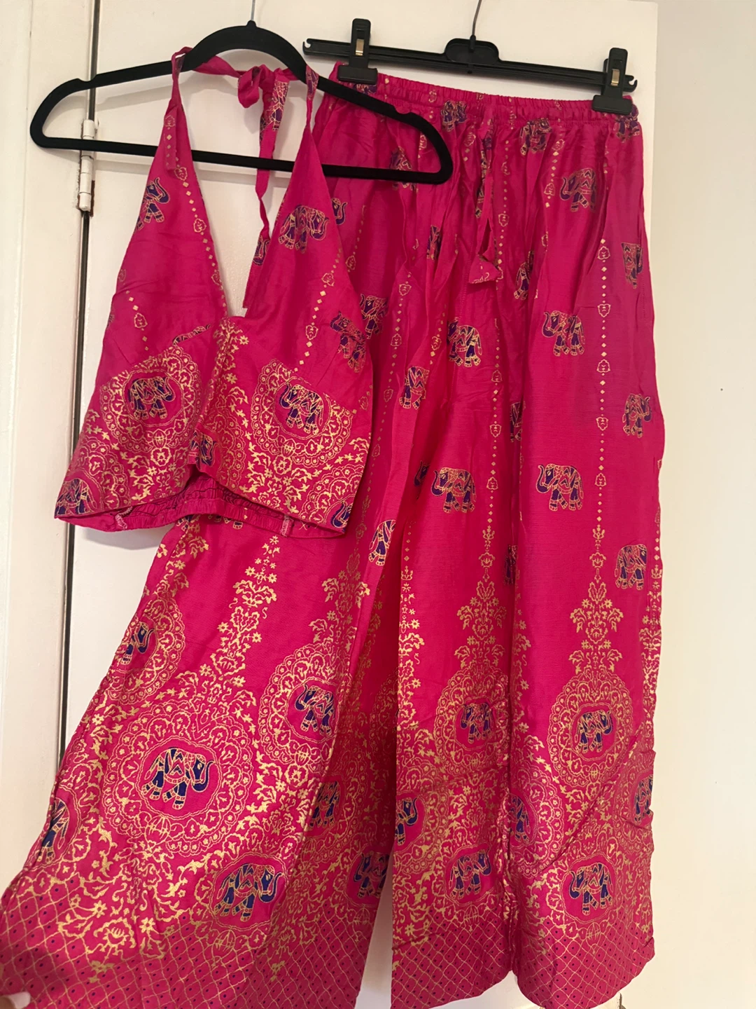 Pink Elephant Print Halter Top and Palazzo Pants Set