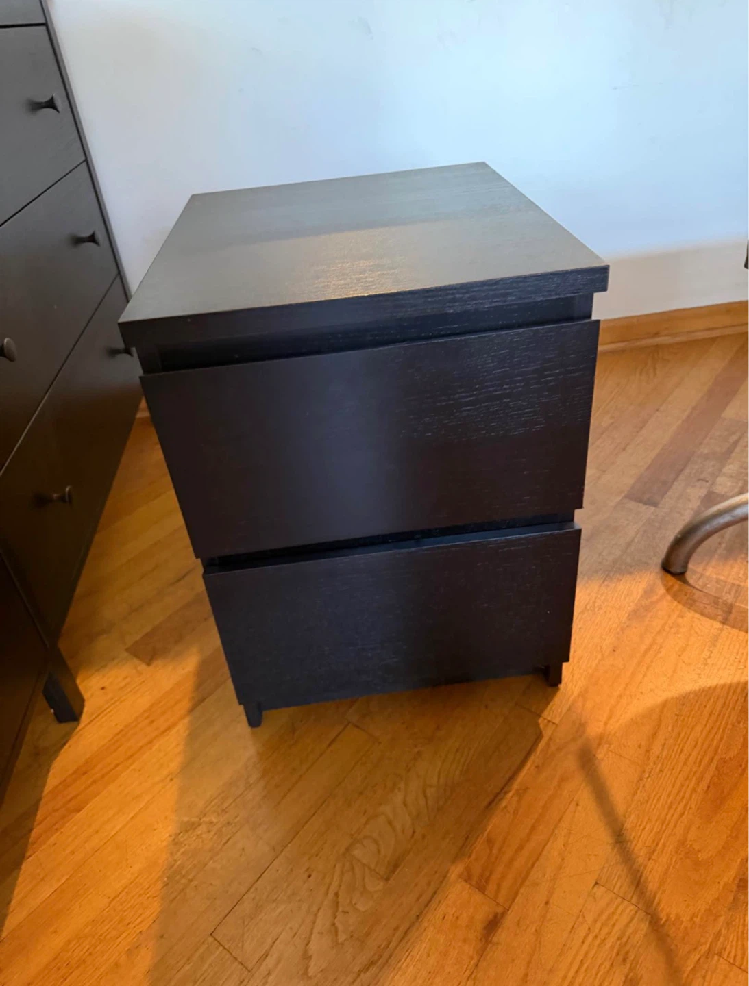IKEA Malm Black Wood 2 Drawer nightstand