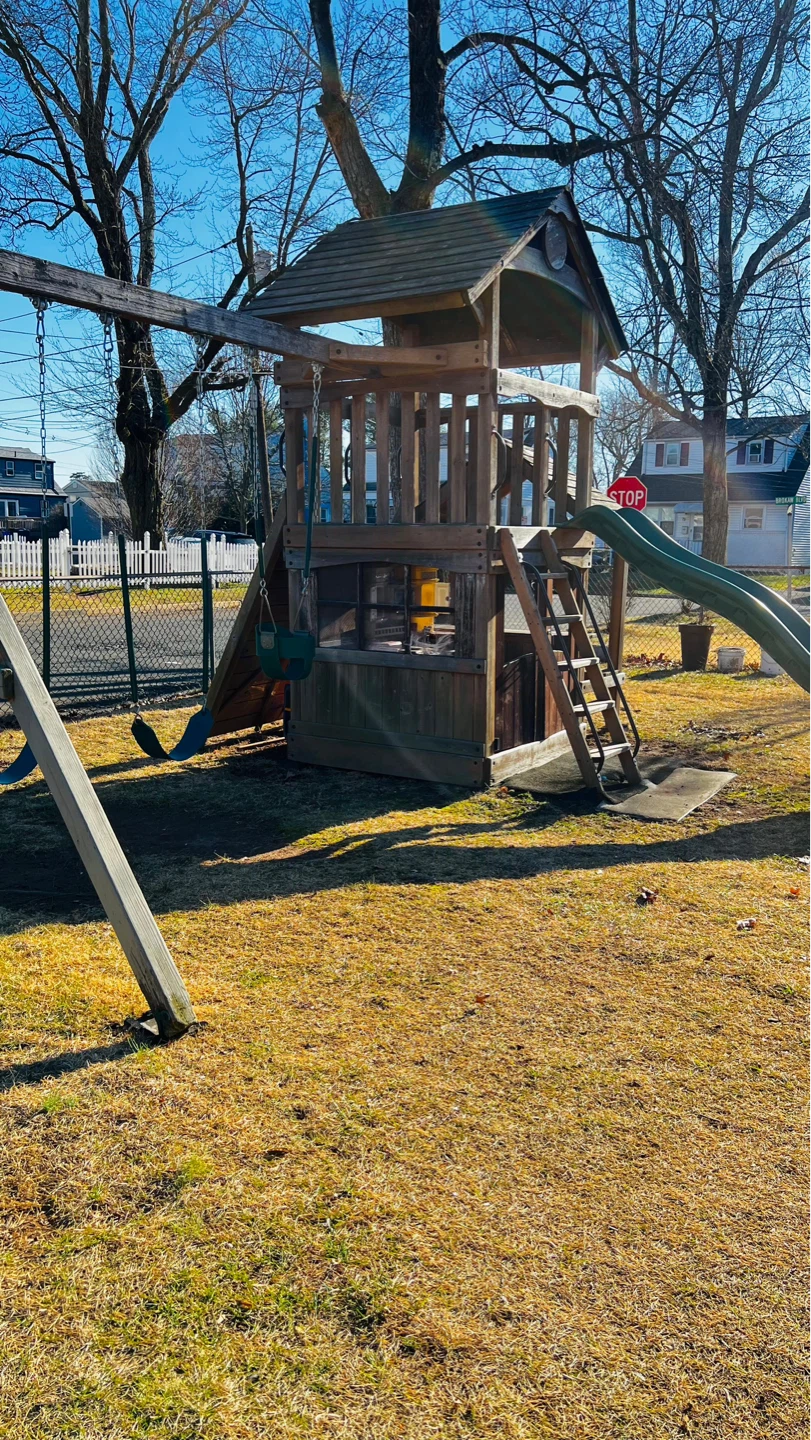 Wooden Swing Set with Slide and Playhouse