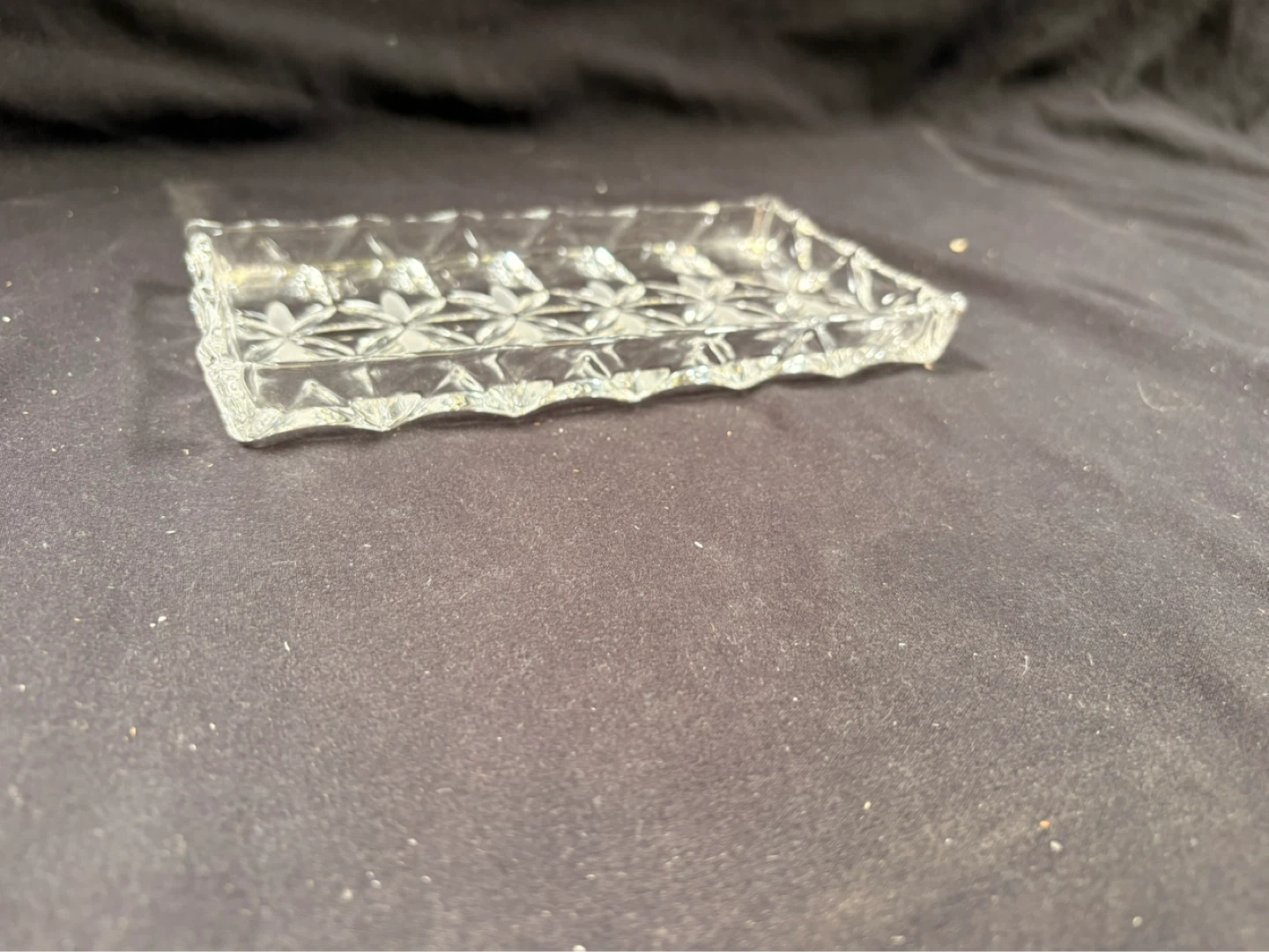 Clear Glass Trinket Dish with Floral Etching - photo 3