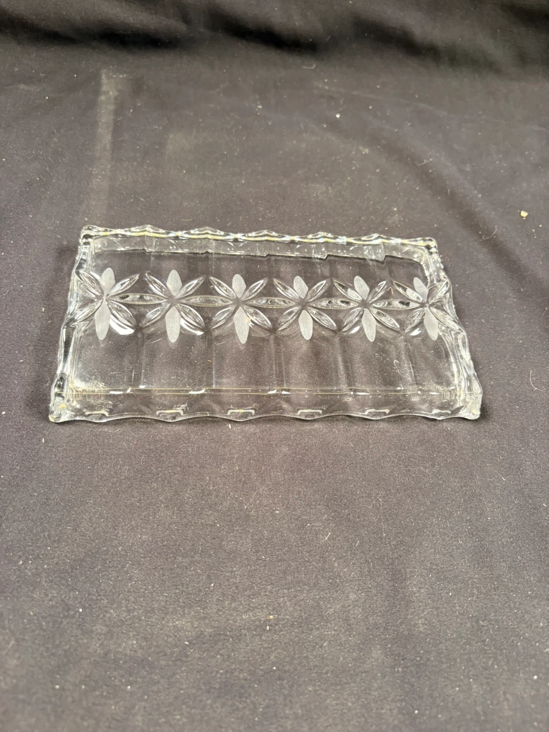 Clear Glass Trinket Dish with Floral Etching - photo 4