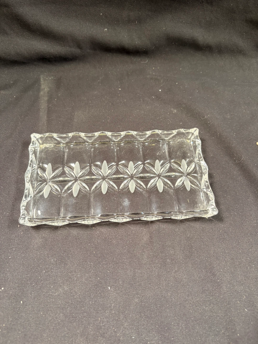 Clear Glass Trinket Dish with Floral Etching