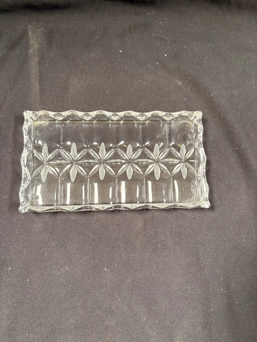 Clear Glass Trinket Dish with Floral Etching - photo 2