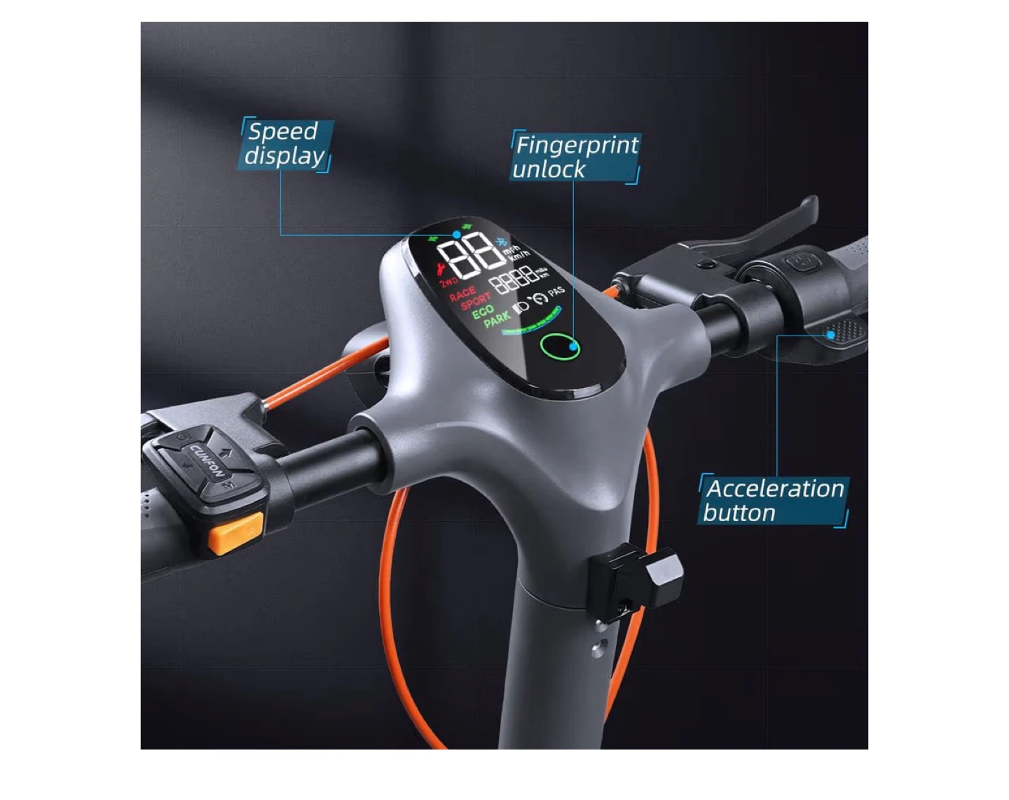 cunfon RZ 800 Electric Scooter - 1200W Motor, Fingerprint Unlock - photo 3