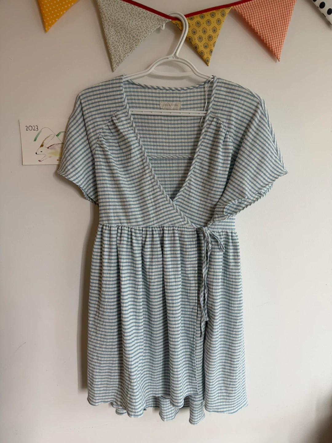 UO Blue & White Striped Wrap Dress