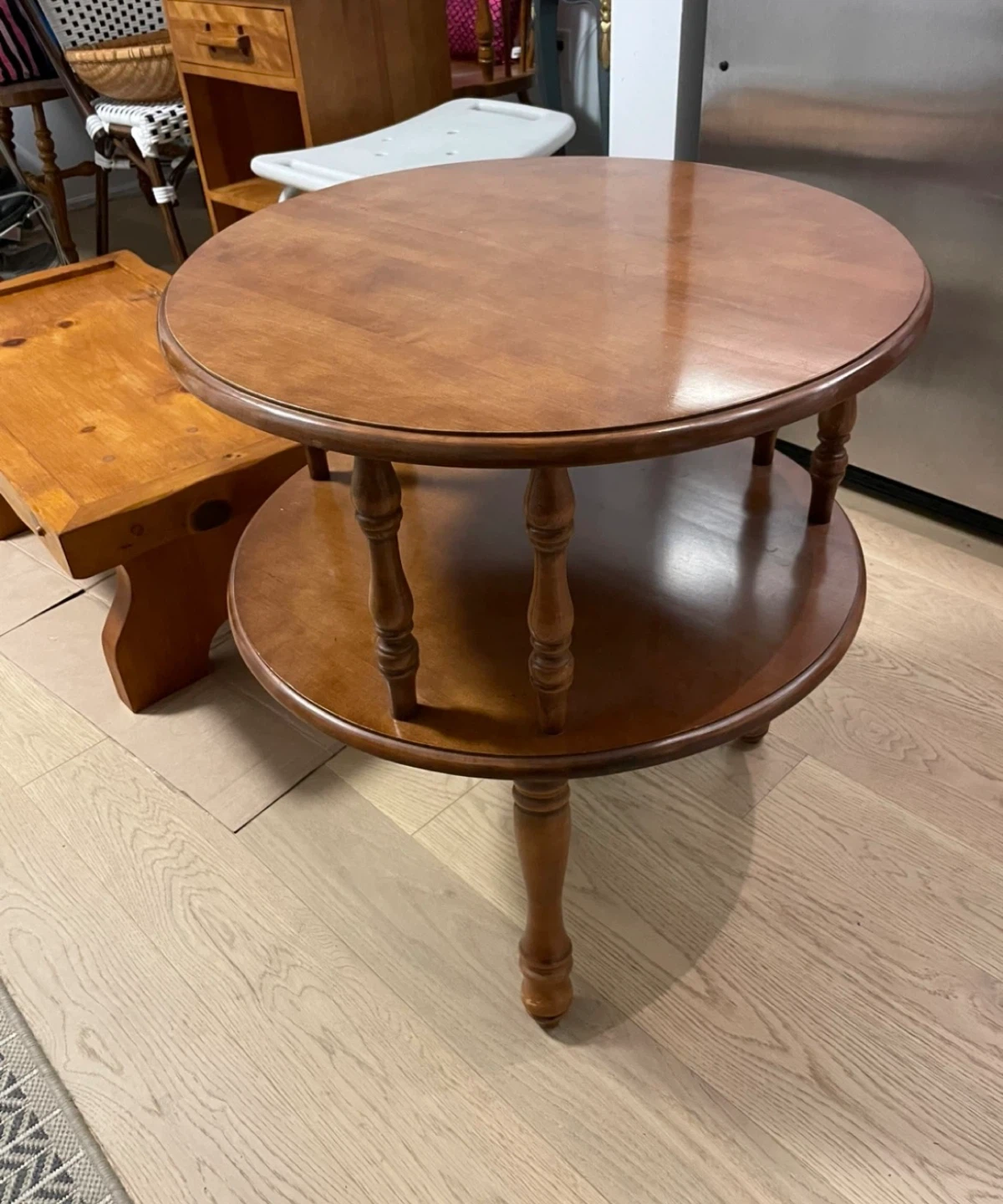 Two-Tier Round Wooden End Table