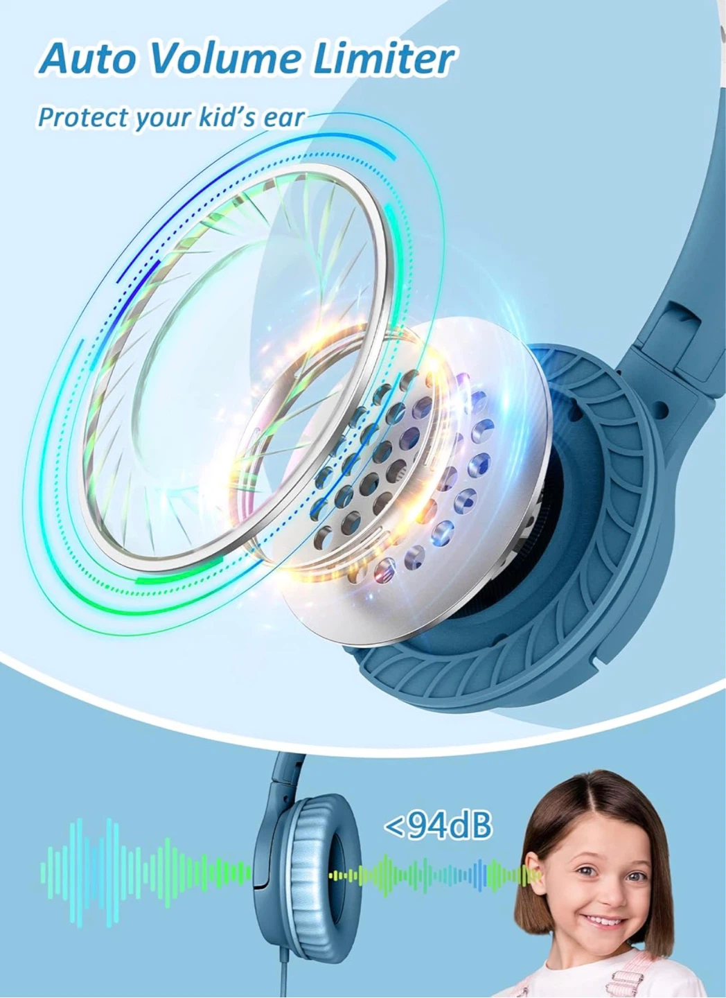 Kids Headphones Volume Limiter 94dB Wired Over-Ear Headset - photo 3