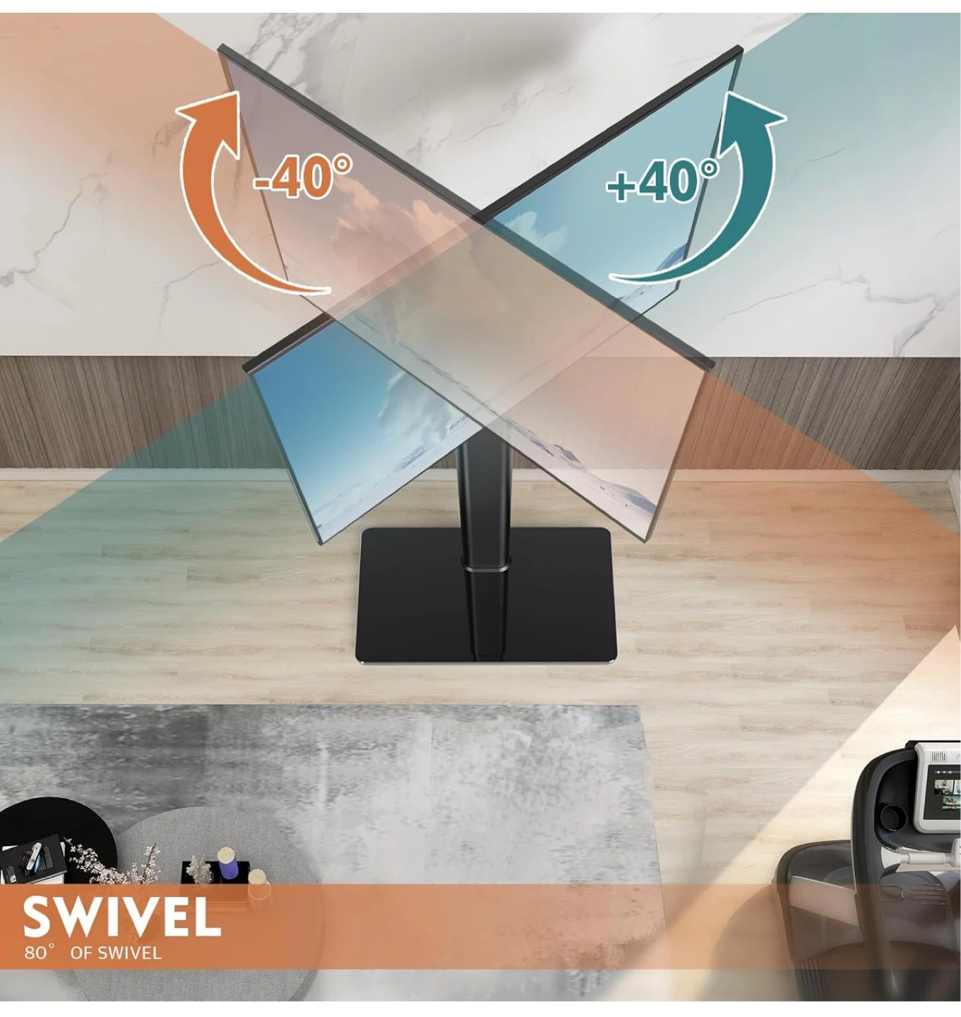 Black Swivel TV Stand with Glass Base