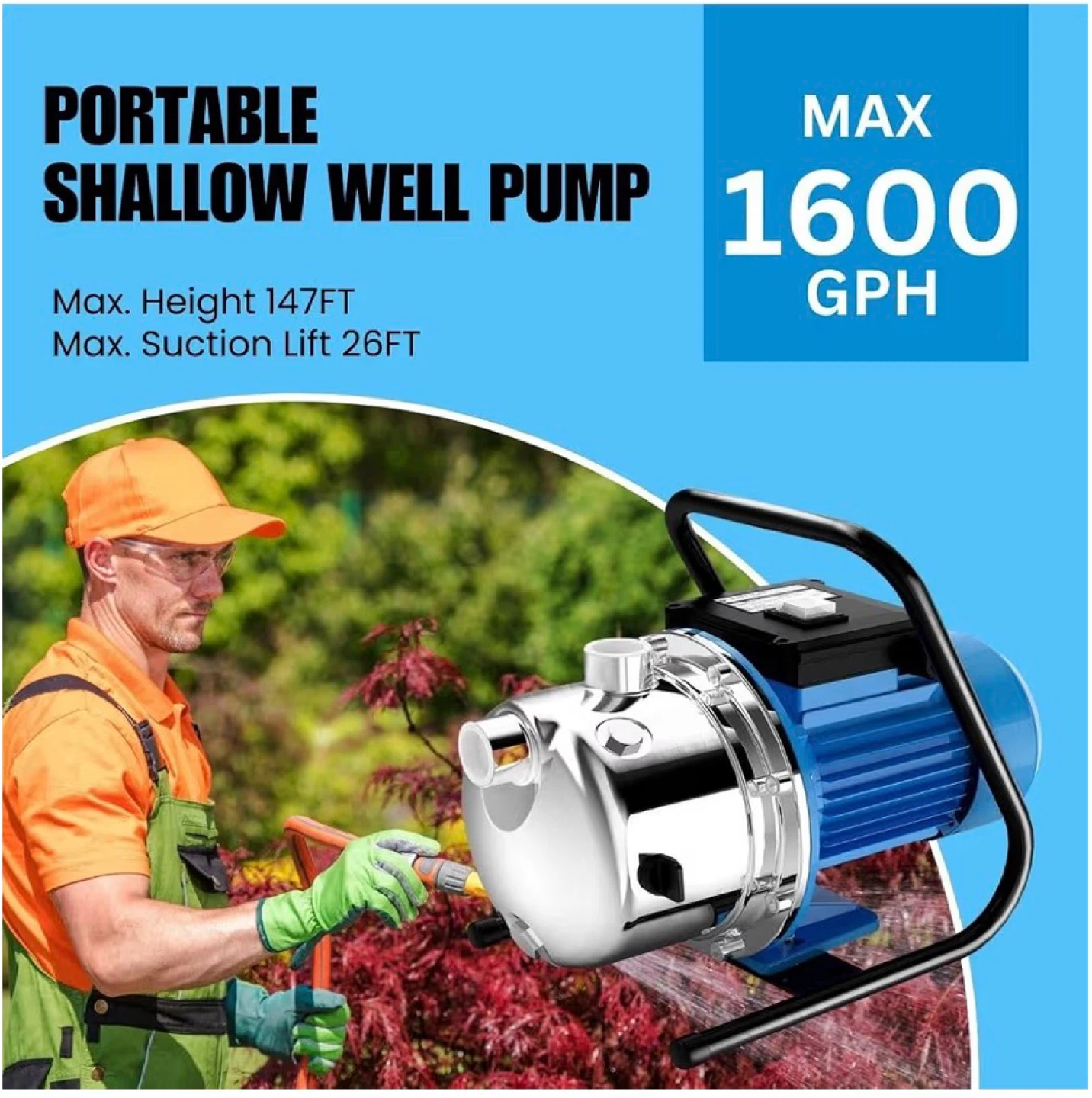 FOTING Shallow Well Jet Pump JGP11007WUINOX 1.6 HP - photo 3