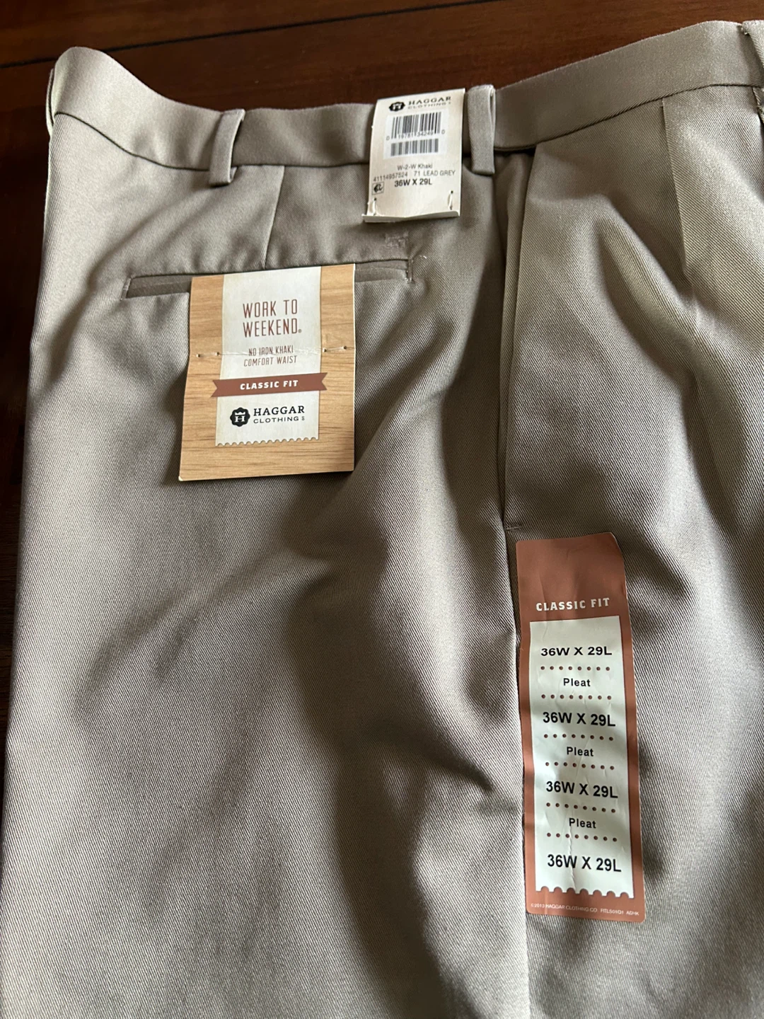 Haggar Classic Fit Pleated Pants - Khaki Grey 36W x 29L