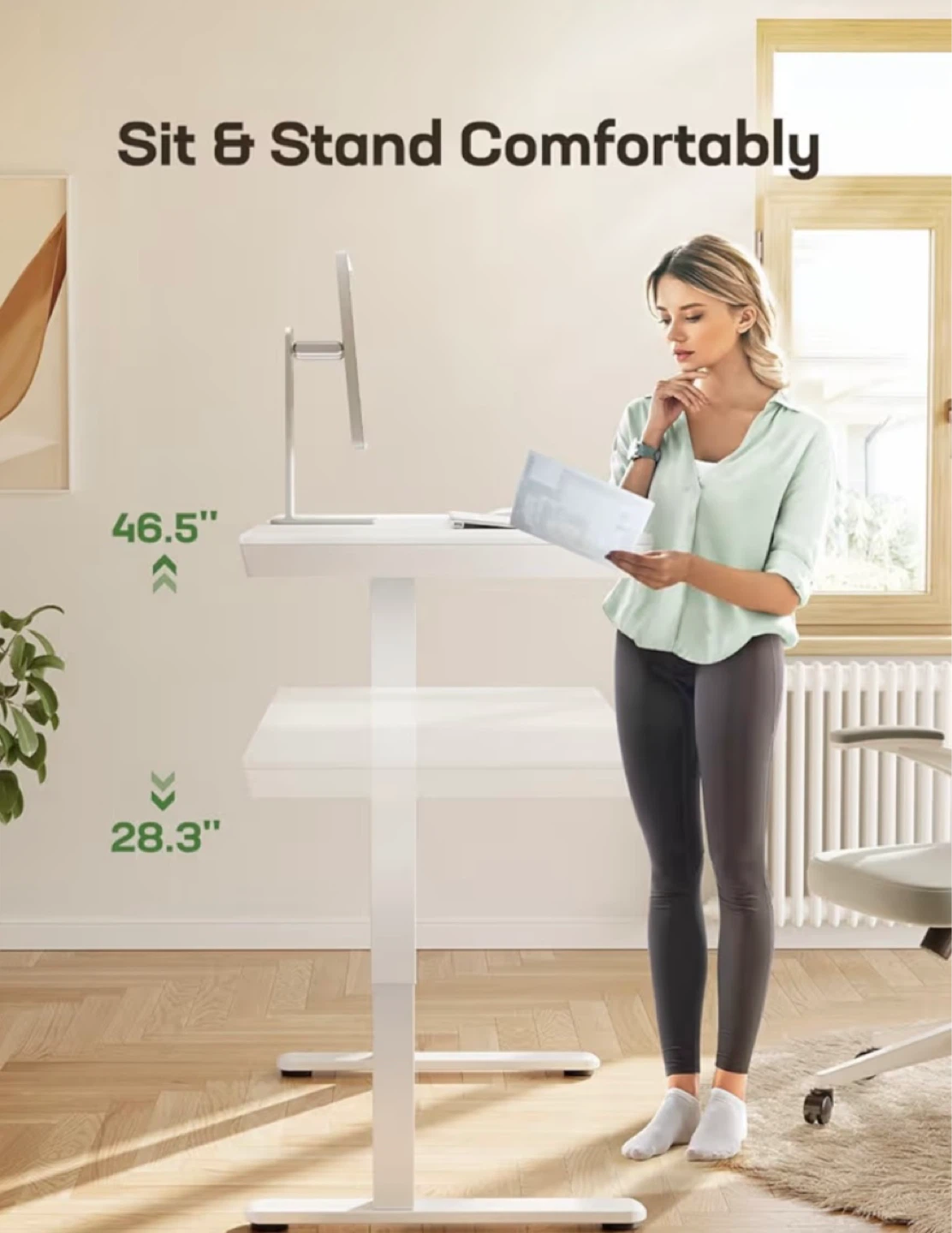 White Adjustable Standing Desk with Drawer - 48" x 24" - photo 5