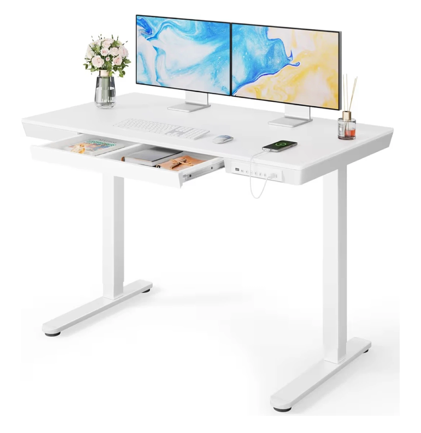 White Adjustable Standing Desk with Drawer - 48" x 24" - photo 4