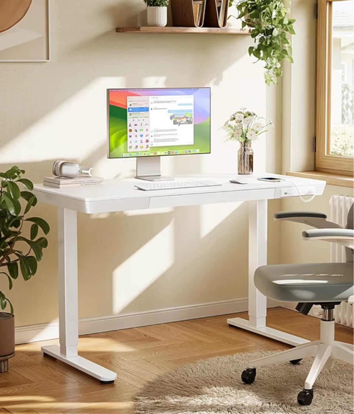 White Adjustable Standing Desk with Drawer - 48" x 24"