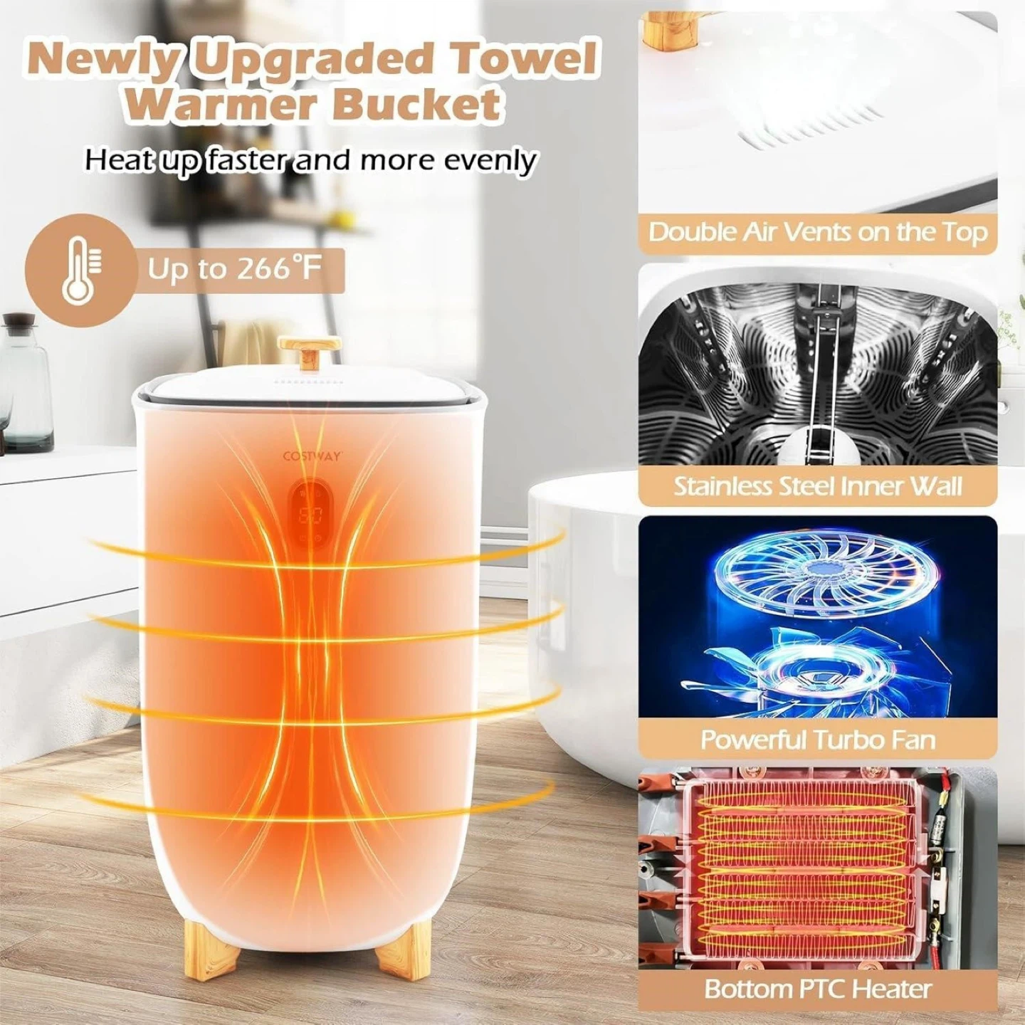 COSTWAY Upgraded 35L Towel Warmer Bucket - photo 3