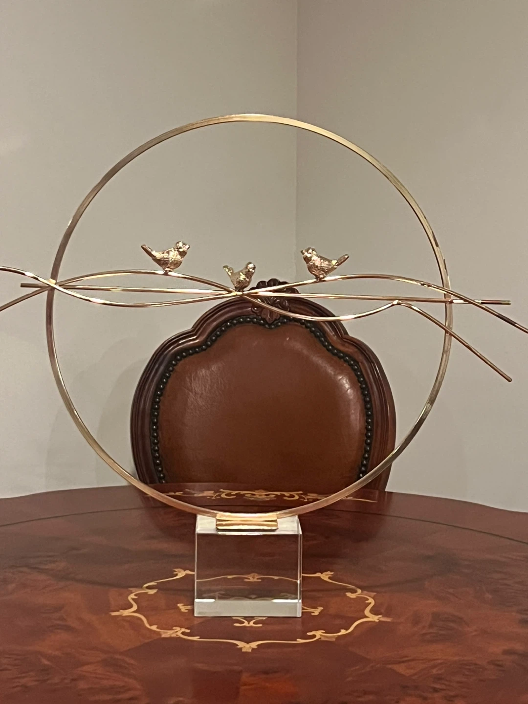 Gold Metal Bird Sculpture on Clear Acrylic Base