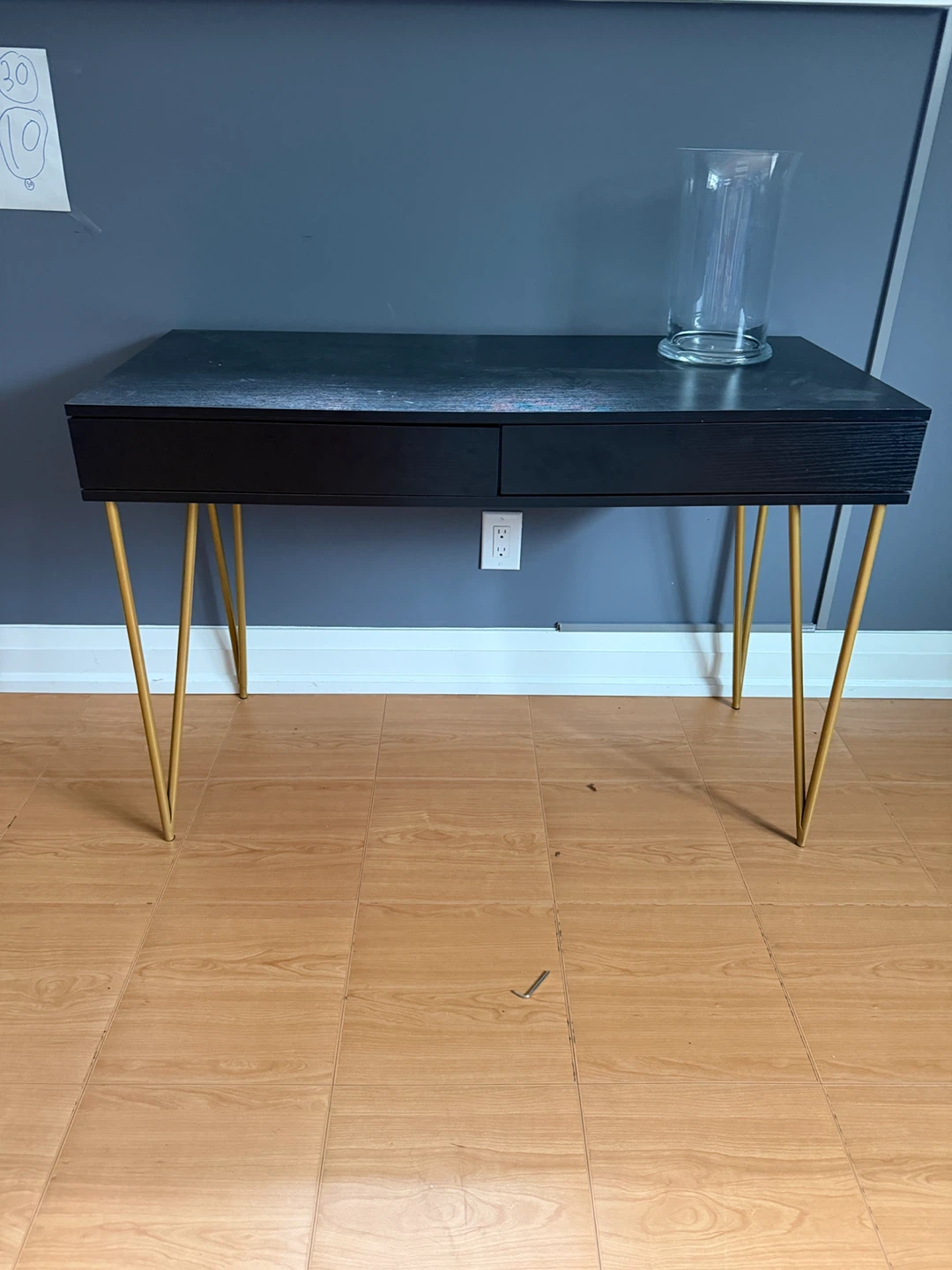 Black Desk with Gold Hairpin Legs