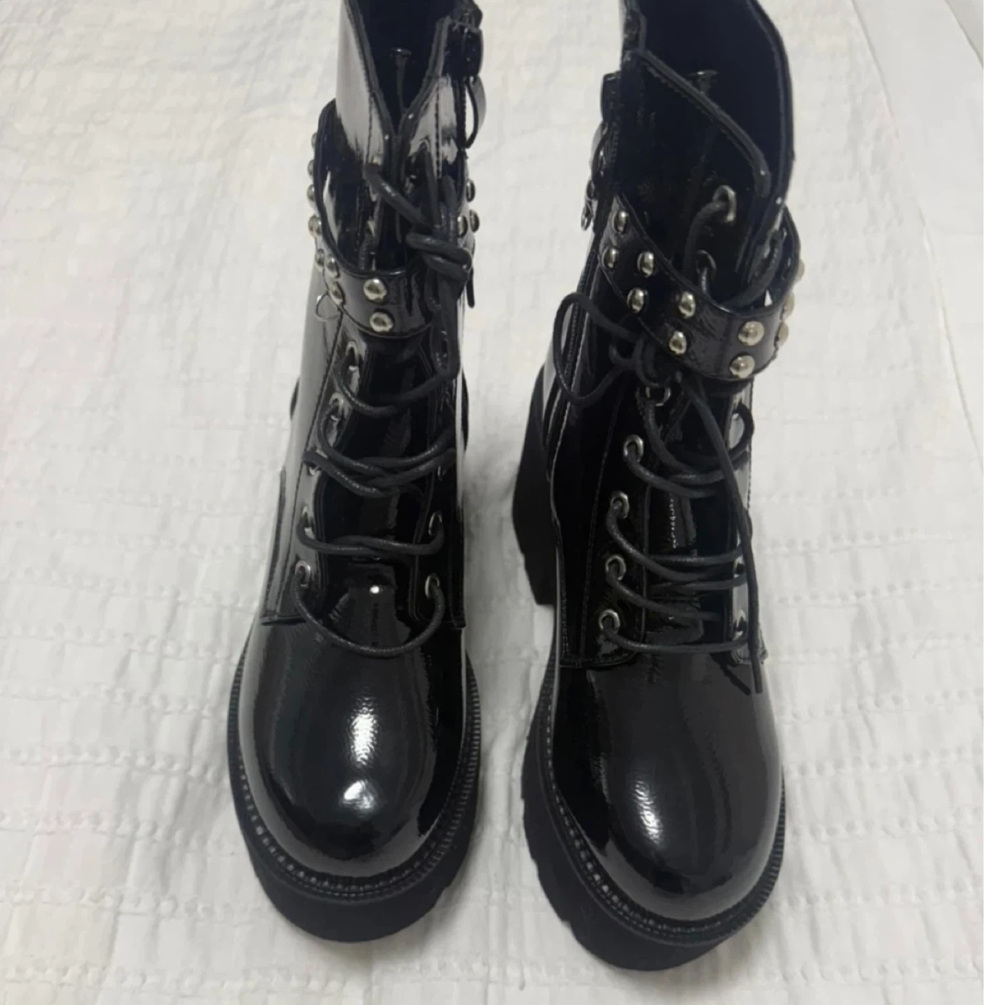 Black Patent Platform Combat Boots. Size 7