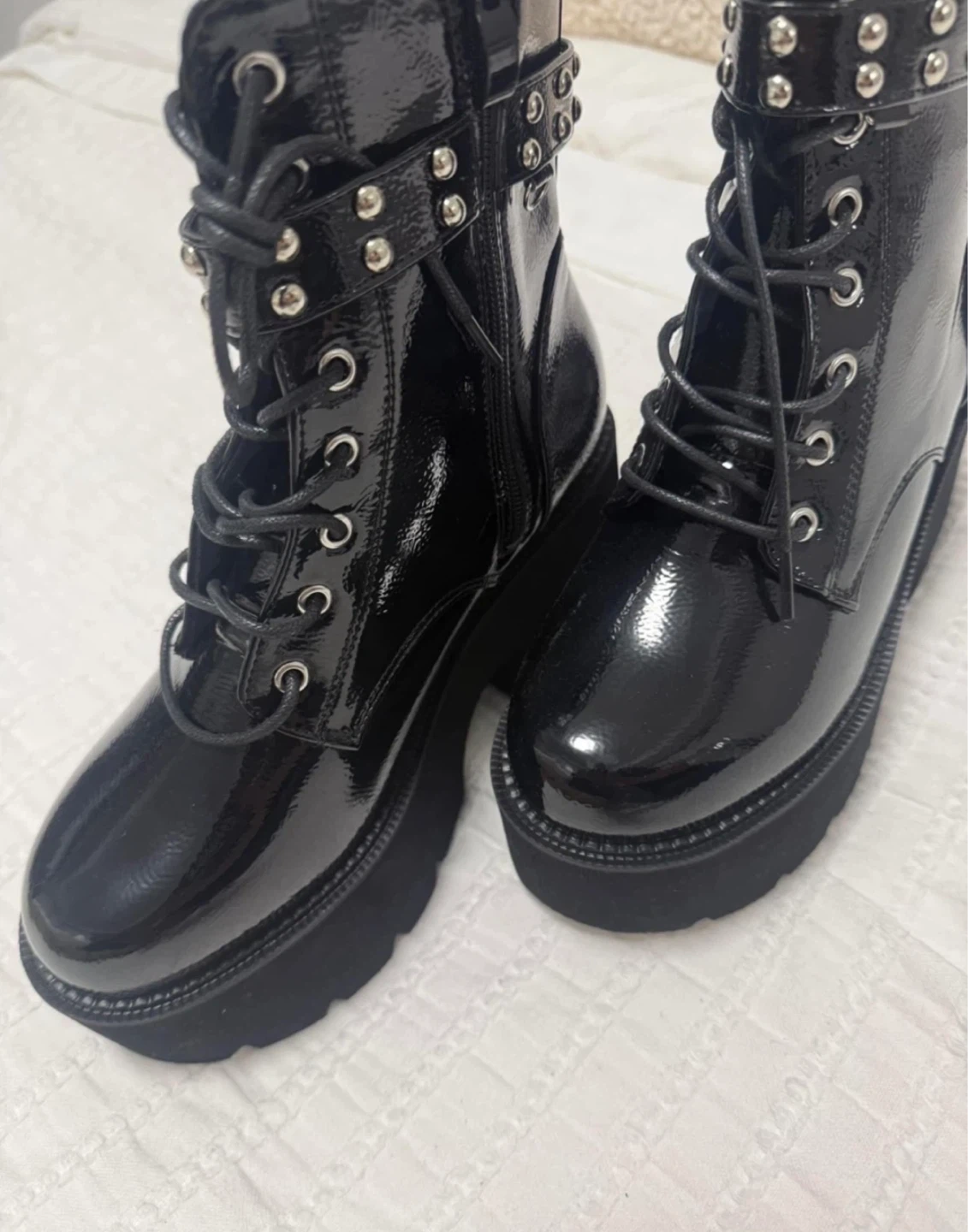 Black Patent Platform Combat Boots. Size 7 - photo 3