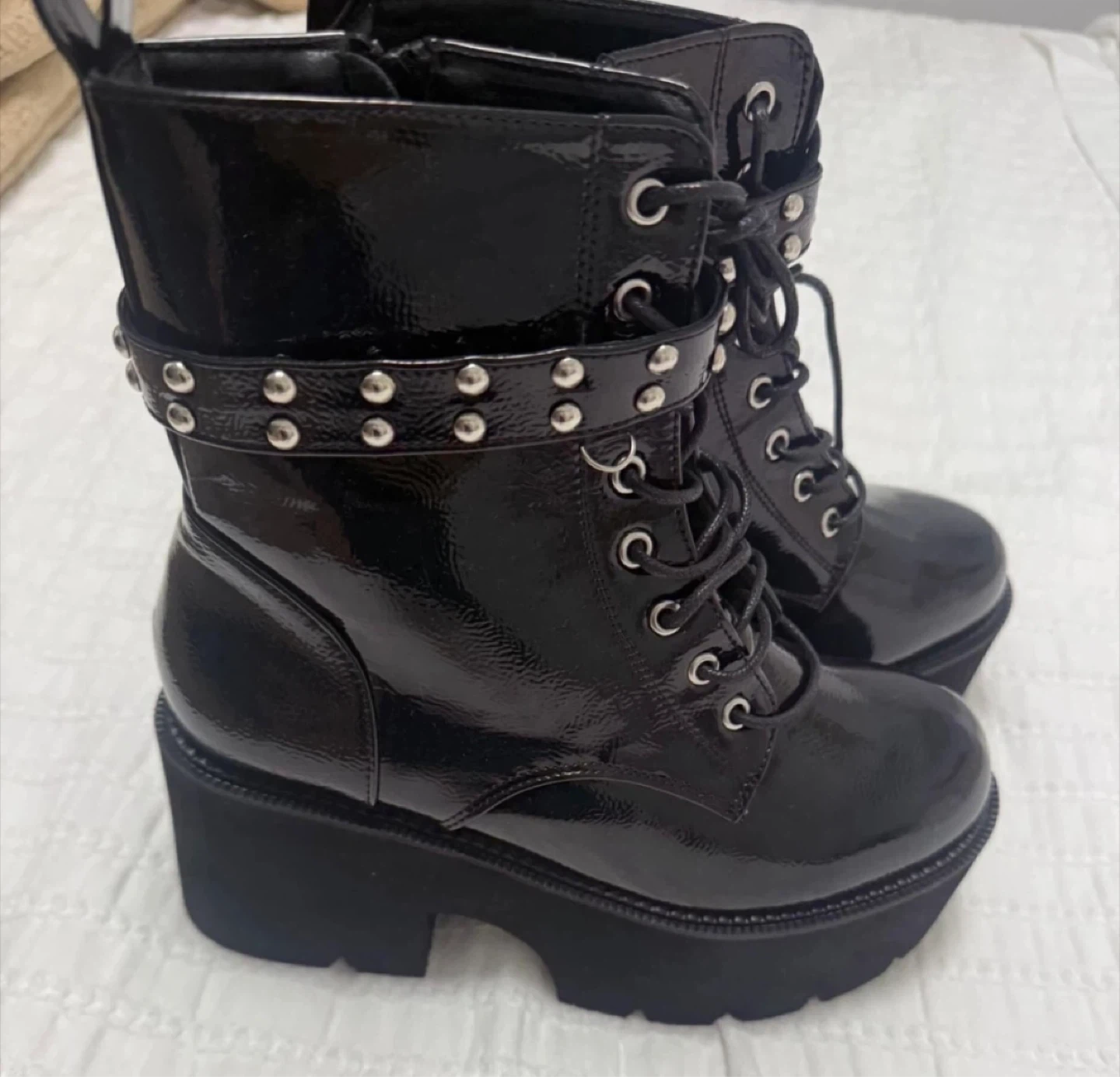 Black Patent Platform Combat Boots. Size 7 - photo 5