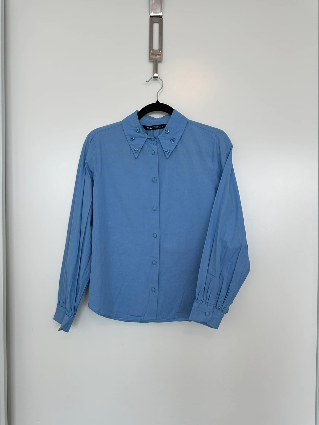 ZARA Blue Embellished Collar Button-Up Shirt - XS - photo 3