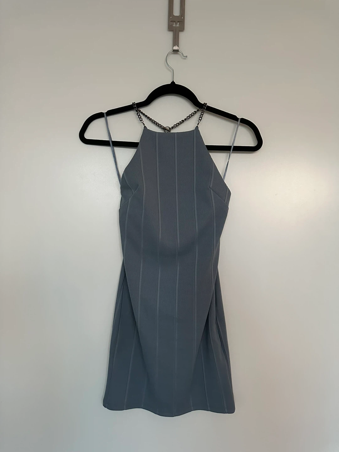 TOPSHOP Petite Grey Chain Halter Mini Dress UK 6