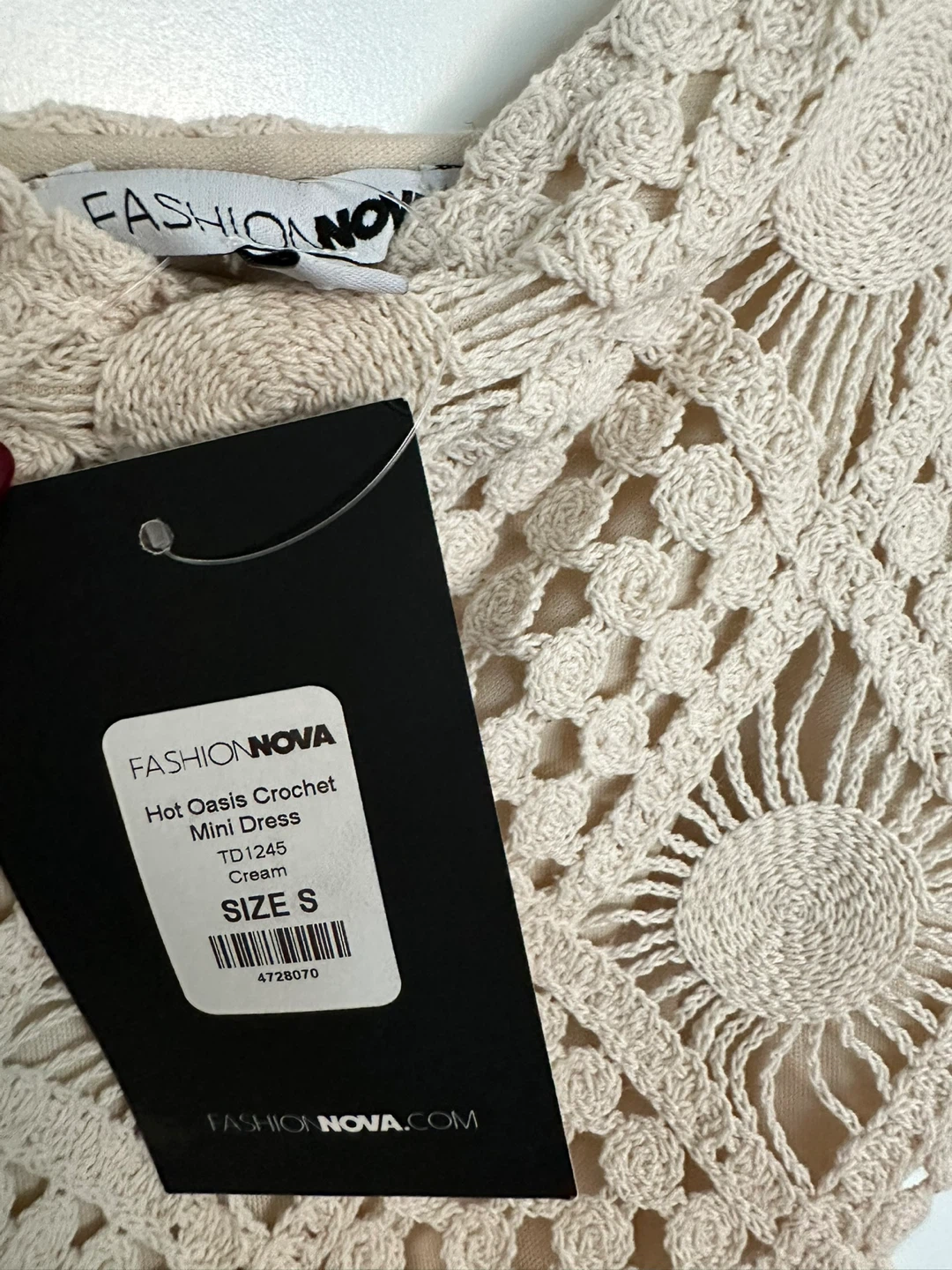 Fashion Nova Hot Oasis Crochet Mini Dress - Cream - Size S - photo 3