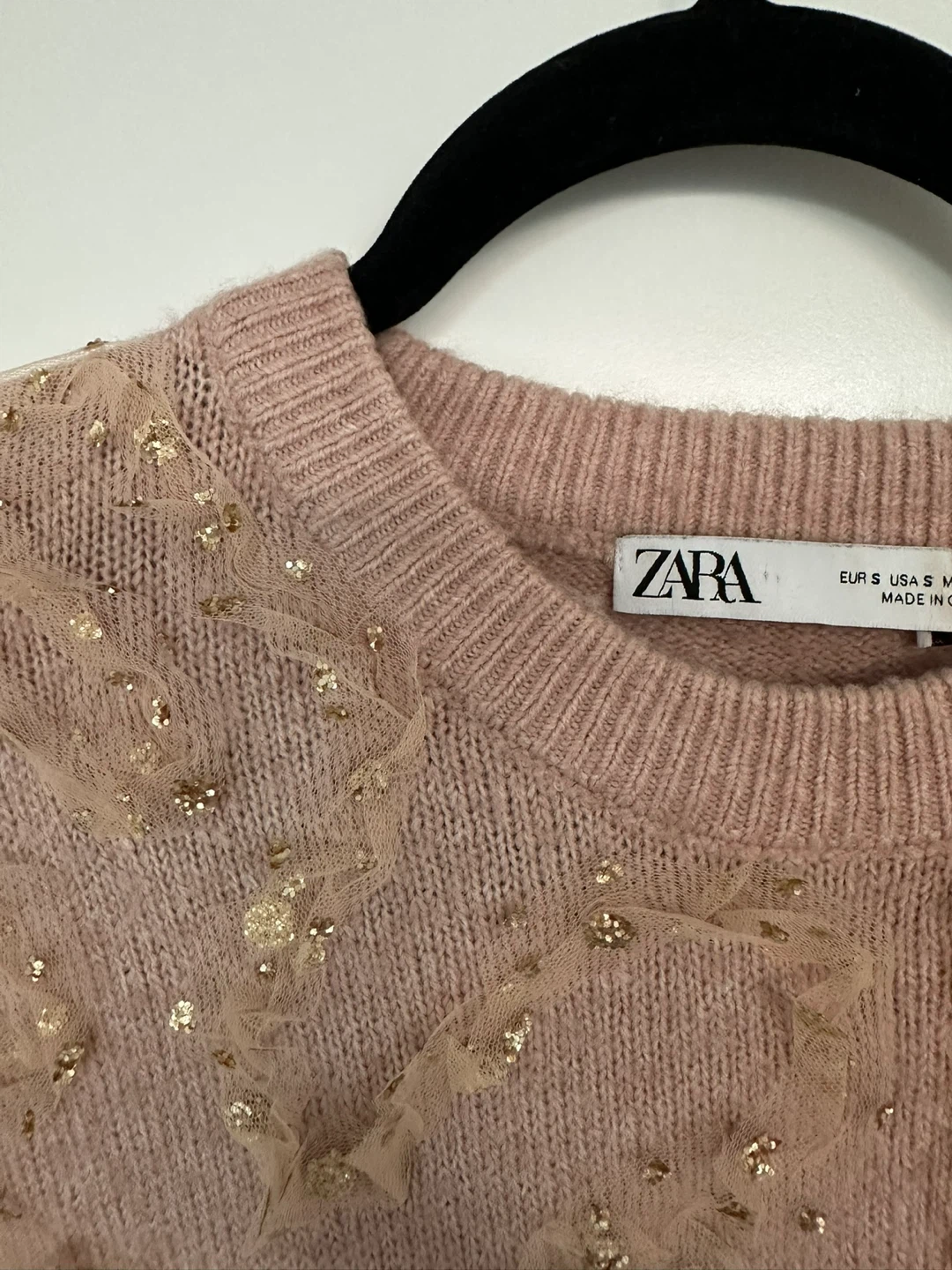 ZARA Pink Sequin Tulle Embellished Knit Sweater Size S - photo 3