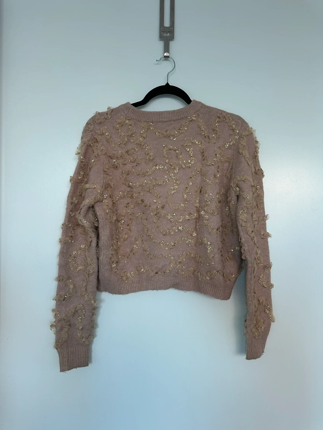 ZARA Pink Sequin Tulle Embellished Knit Sweater Size S - photo 2