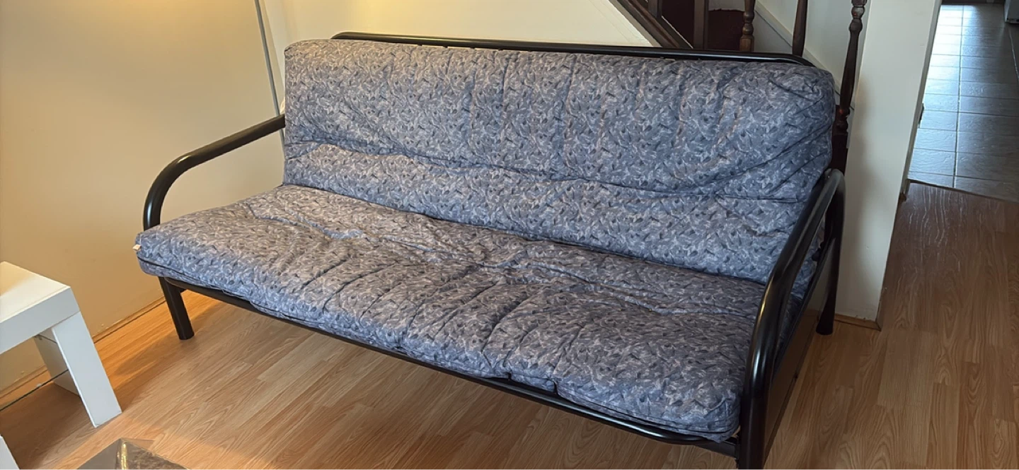 Futon Sofa Bed with Blue Patterned Mattress - photo 2