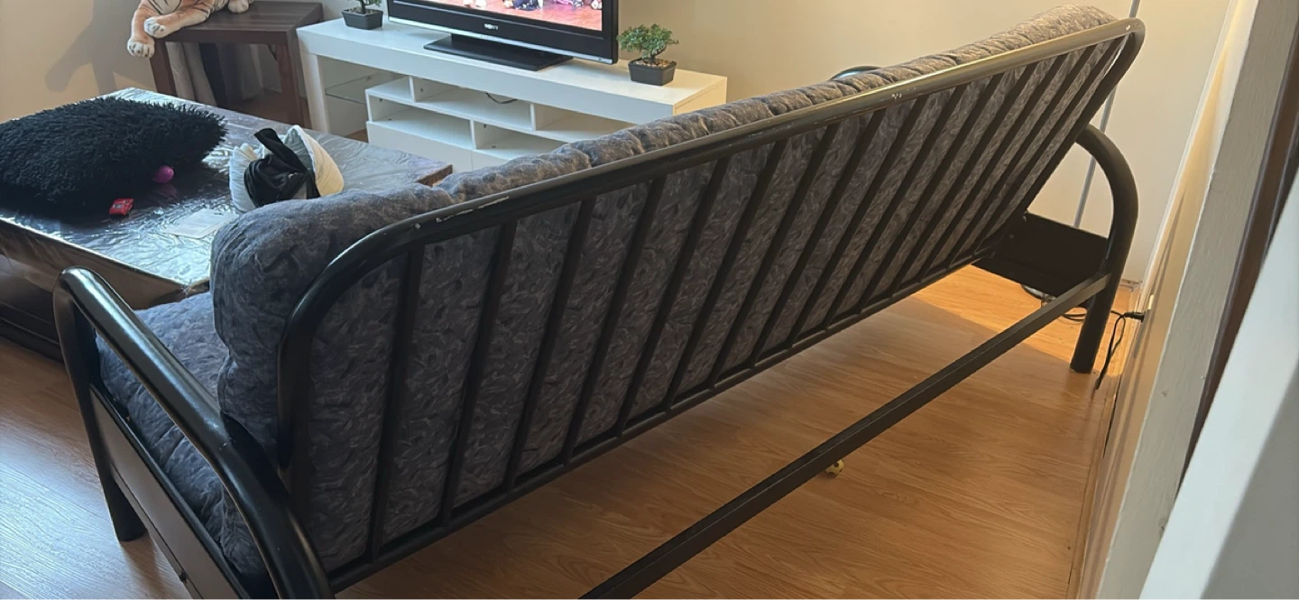 Futon Sofa Bed with Blue Patterned Mattress