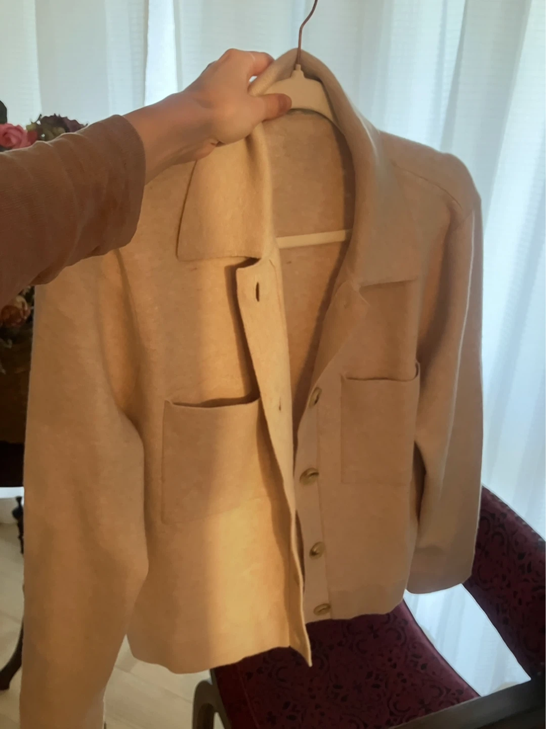 Beige Collared Button-Up Cardigan