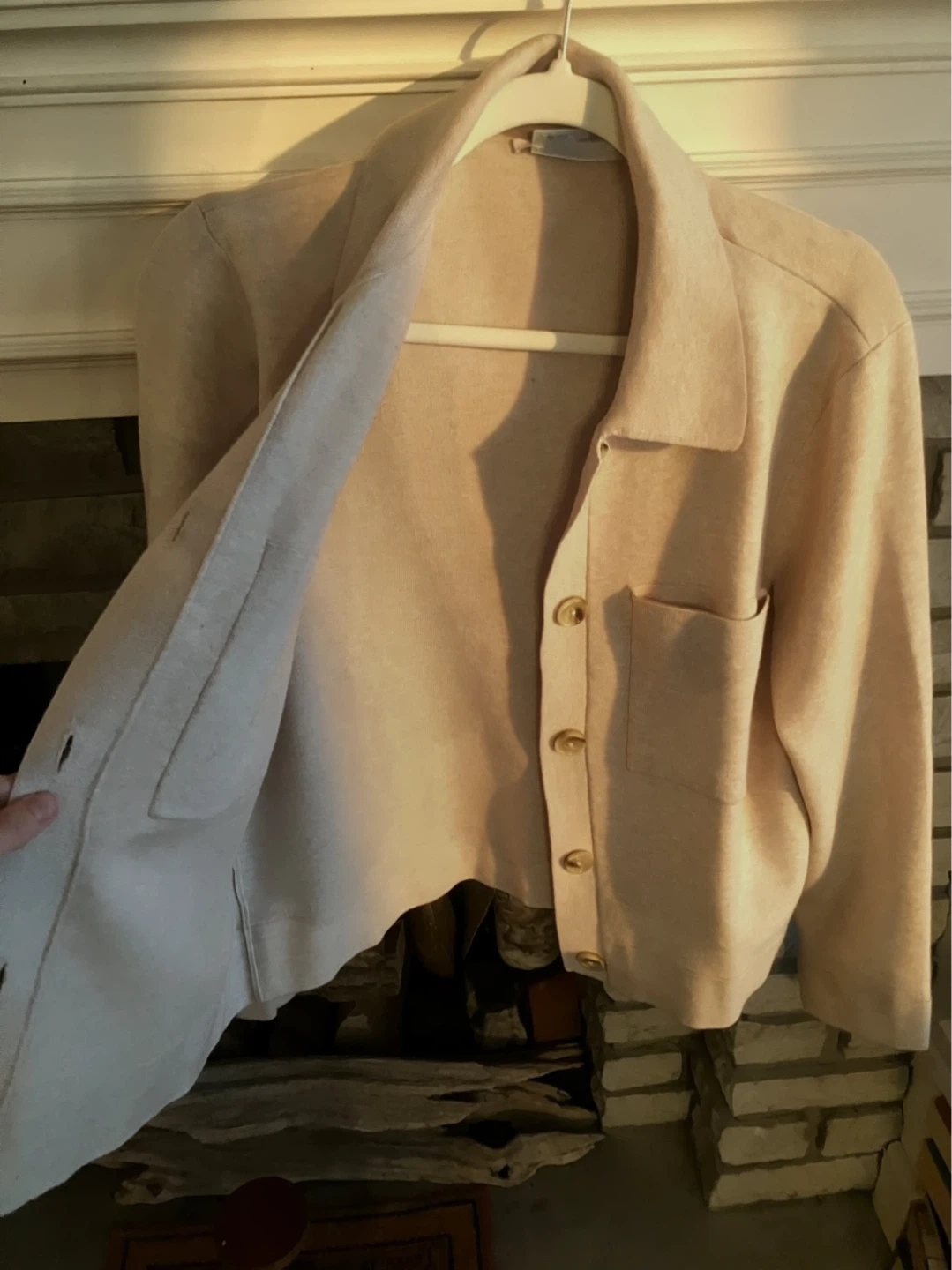 Beige Collared Button-Up Cardigan - photo 3