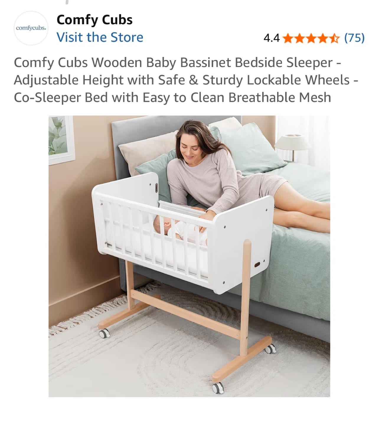 Comfy Cubs Wooden Baby Bassinet Bedside Sleeper - photo 5
