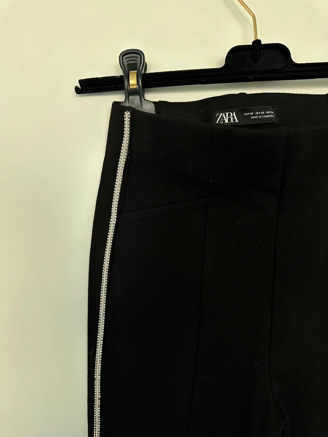 ZARA Black Pants with Rhinestone Side Stripe - photo 3